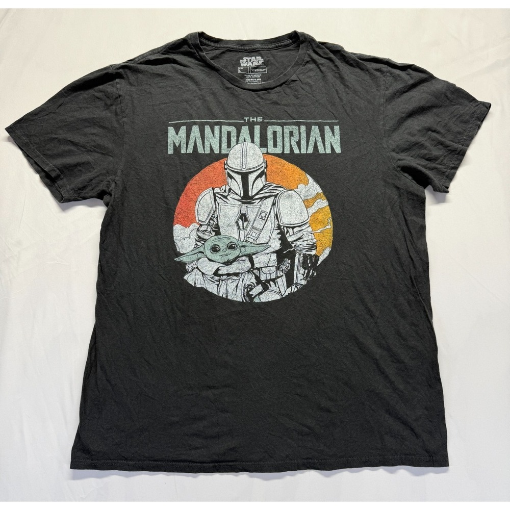 Fifth Sun Star Wars T Shirt Mens L Black Graphic The Mandalorian Grogu Baby Yoda